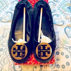Tory Burch Reva Blue Suede Ballet Flat